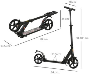 HOMCOM Trotinetă Pliabilă Scooter cu Ghidon Înălțime Ajustabilă Trotinetă Ușoară pentru Adulți și Copii (peste 14 ani) Tip Skateboard cu Frână Roți Mari Ø200 mm Aluminiu Capacitate 100kg | Aosom Romania