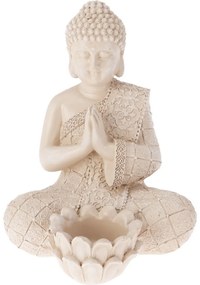 Decor de grădină Buddha pentru lumânare de ceai ,14 x 19 x 13 cm, crem