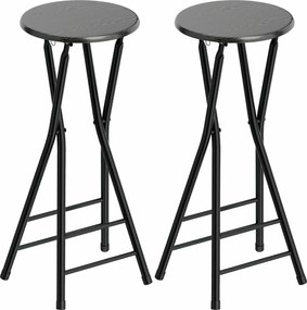 HOMCOM Set 2 Scaune de Bar Pliabile, Scaune de Bucătărie Înalte Rotunde cu 2 Suporturi pentru Picioare, Structură din Lemn și Oțel, Scaune de Bar, pentru Insulă, Negru | Aosom Romania