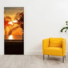Fototapet pentru ușă - Palmieri la apus de soare (95x205cm)