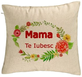 Perna Decorativa, Model Pentru Mama Te iubesc 2, 40x40 cm, Bej, Husa Detasabila, Burduf