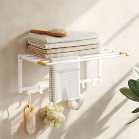 HOMCOM Suport de Prosoape de Perete Pliabil cu 5 Bare și 6 Cârlige din Lemn și Oțel | Aosom Romania