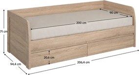 Pat 2S, 90x200, stejar sonoma, NORTY TYP 28