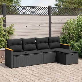 3325898 vidaXL Set mobilier de grădină cu perne, 5 piese, negru, poliratan