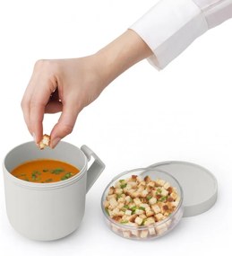 Ceasca pentru supa cu capac Brabantia Make&Take 1006295, 600+180 ml, Capac cu infiletare, Fara BPA, Gri
