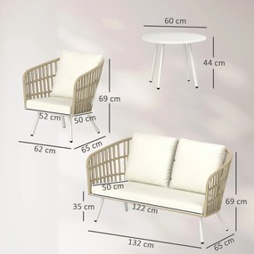Outsunny Set de mobilier de grădină din poliratan Lounge-Set cu canapea de 2 locuri, fotoliu, masă, perne rezistente la intemperii pentru 4 persoane în culoarea Khaki | Aosom Romania