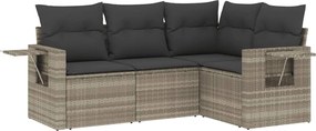 vidaXL Set canapea de grădină cu perne, 4 piese, gri deschis poliratan
