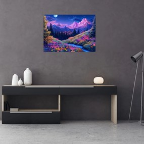 Tablou - Peisaj violet la lună plină (70x50 cm)