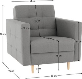 Fotoliu complet tapiţat, material textil gri, AMEDIA