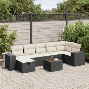 3325712 vidaXL Set mobilier de grădină cu perne, 8 piese, negru, poliratan