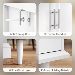 HOMCOM Mobilier de Sufragerie, Credență cu 2 Sertare și 3 Dulapuri cu Rafturi Reglabile, Comodă cu Picioare din Pin pentru Sala de Mese și Bucătărie, 120x38x86 cm, Alb | Aosom Romania