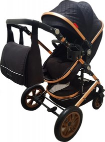 Carucior nou nascuti 3 in 1 Baby Care™ PRO 530 ,Cu geanta bebe, Cadru Aluminiu Gold, Amortizoare, Roti din cauciuc plin AVE, Landou, Scoica auto,