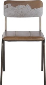 Scaun dining vintage din piele maro și metal, spătar din piele de vacă, 46 x 52 x 78 cm, „Dakota"