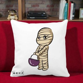 Perna Decorativa Halloween Mummy Kawaii cu Cos, 40x40 cm, Alba Mata, Husa Detasabila, Perna Inclusa, BEKZ®