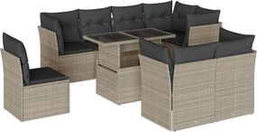 vidaXL Set canapele de grădină cu perne, 9 piese gri deschis poliratan