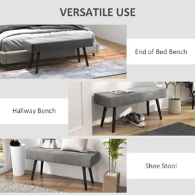HOMCOM Danca Depozitare, Velvet Tapițat, cu Picioare de Oțel, pentru Dormitor, Living, Sufragerie, Hol, 100x36x45 cm, Gri | Aosom Romania