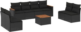 vidaXL Set mobilier de grădină cu perne, 9 piese, negru, poliratan