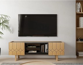Masă TV neagră/în culoare naturală cu aspect de lemn de stejar 175x60 cm Porto – Woodman
