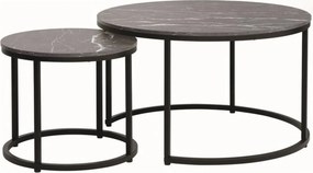 Set 2 masute cafea DION, negru cu efect de marmura/negru, PAL laminat/