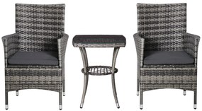 Set de mobilier de balcon Outsunny pentru 2 persoane, Set de scaune din ratan, Set de mobilier de grădină Polyrattan, Gri închis | Aosom Romania