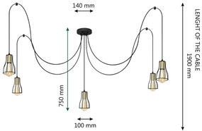 Lustră pe cablu TUBE 5xE27/15W/230V negru/crom
