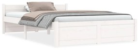815020 vidaXL Cadru de pat dublu, alb, 135x190 cm, lemn masiv