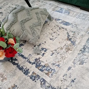 150x230 cm Covor Domino Premium, 40% Polyester/60% Polipropilena, Modern, Gri/Albastru, Densitate 2500 gr/m2