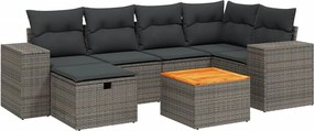 vidaXL Set canapele de grădină, 7 piese, cu perne, gri, poliratan