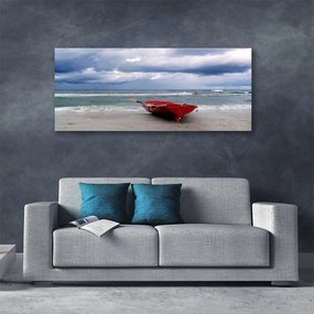 Tablou pe panza canvas Barca Sea Beach Peisaj Roșu Gri Albastru