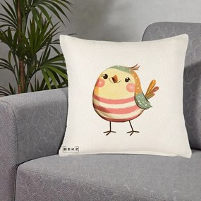Perna Decorativa Pui Kawaii Pastel Dungat, 40x40 cm, Crem Reliefat, Husa Detasabila, Perna Inclusa, BEKZ®
