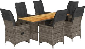 vidaXL Set bistro de grădină cu perne, 7 piese, gri, poliratan