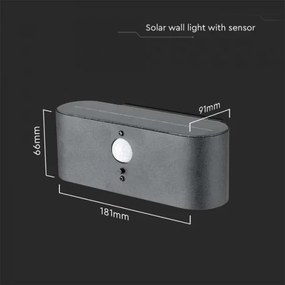 LED lampă solară de perete exterior cu senzor, 2,5W, 3000K, IP54