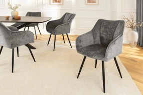 Set de 2 scaune pivotante, Metal Negru, Chenille Gri, AVIGNON A-46469 VC