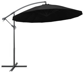 vidaXL Umbrelă de soare suspendată, negru, 3 m, stâlp de aluminiu