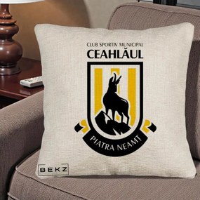 Perna Personalizata CSM Ceahlaul Piatra Neamt Fotbal, 40x40 cm, Bej Canapea, Husa Detasabila, Perna Inclusa, BEKZ®
