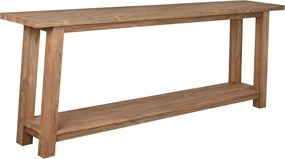 Consolă din lemn de tec reciclat, natur, cu raft inferior și picioare masive, aspect rustic, finisaj natural, 90 x 240 x 46 cm, „Margaux”