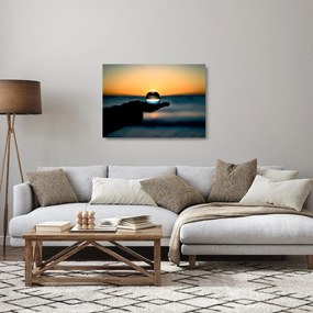 Tablou pe sticlă cu bilă din sticlă în palmă (70x50 cm)