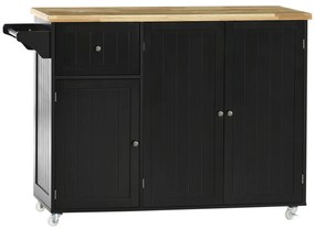 HOMCOM Masă de bucătărie insulă multi-depozitare 1 sertar 2 dulapuri 3 uși cu raft suport prosoape lemn de hevea negru | Aosom Romania