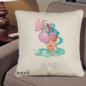 Perna Personalizata Zodiac Pesti Cowgirl, 40x40 cm, Bej Canapea, Husa Detasabila, Perna Inclusa, BEKZ®