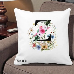 Cadou Personalizat - Perna Personalizata Monograma Florala Litera Z cu Coroana, 40x40 cm, Alba Mata, Husa Detasabila, Perna Inclusa, BEKZ®