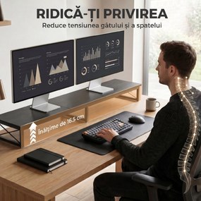 HOMCOM Suport Monitor Birou, Ridică din Lemn cu 2 Compartimente pentru Depozitare, Negru | Aosom Romania