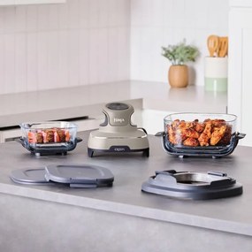 Friteuza cu aer cald portabila 4in1 Ninja CRISPi FN101EUST, 1700W, 3.8l, 6 portii, 2 recipiente din sticla, 4 programe, Fara PFAS si BPA, Bej
