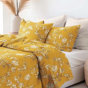 Goldea lenjerie de pat de lux din bumbac satinat - crini pe muștar 140 x 200 și 50 x 70 cm