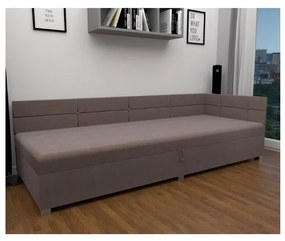 Pat tapițat AMSTERDAM 90x200 cm, cu tăblie reversibilă și spațiu de depozitare, bej