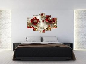 Tablou - Flori 3D Roșu-Auriu (150x105 cm)