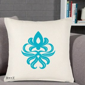 Perna Decorativa Ornament Turcoaz Fleur de Lis, 40x40 cm, Crem Reliefat, Husa Detasabila, Perna Inclusa, BEKZ®