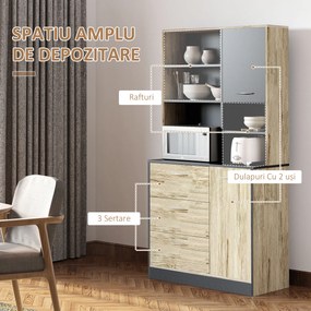 Dulapuri de bucatarie 4 Rafturi, cu 3 sertare mari și un dulap mare, din PAL Stejar si Negru, 90x39x169cm HOMCOM | Aosom RO