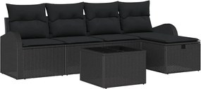 vidaXL Set de canapele pentru grădină cu pernă 6 pcs Negru Rattan poli