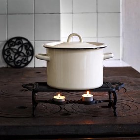 Oală de bucătărie vintage din oțel emailat, 3L, alb offwhite, Ø18×H17,5 cm, „Emil's Enamel"
