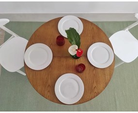 Masă de dining rotundă extensibilă cu aspect de lemn de stejar cu blat suplimentar ø 90 cm Jubi – Ragaba